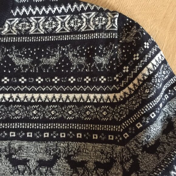 Nordic / Fair Isle Cotton Crew Neck Sweater. S  - Navy/White - Picture 3 of 11